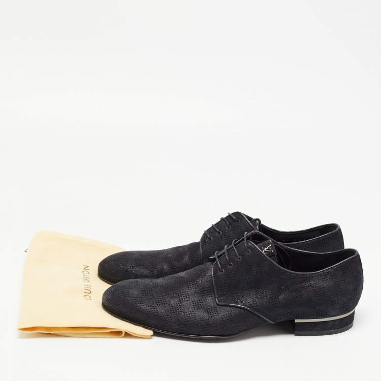 Pre Owned Louis Vuitton Black Damier Laminated Suede Lace Up Derby Size 40