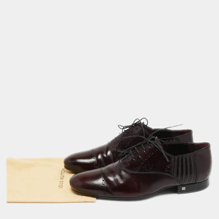 Pre Owned Louis Vuitton Burgundy Leather Lace Up Oxfords Size 40