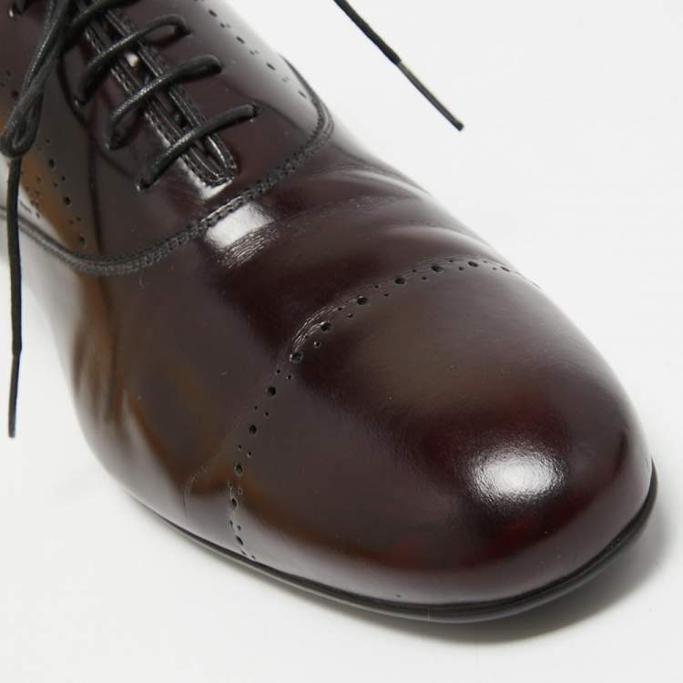 Pre Owned Louis Vuitton Burgundy Leather Lace Up Oxfords Size 40