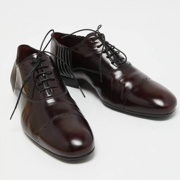 Pre Owned Louis Vuitton Burgundy Leather Lace Up Oxfords Size 40
