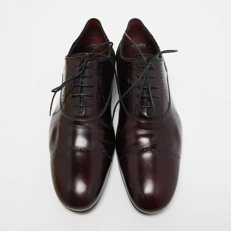 Pre Owned Louis Vuitton Burgundy Leather Lace Up Oxfords Size 40