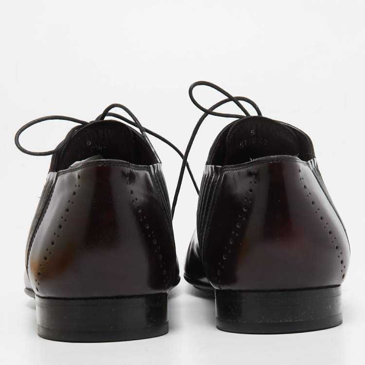 Pre Owned Louis Vuitton Burgundy Leather Lace Up Oxfords Size 40