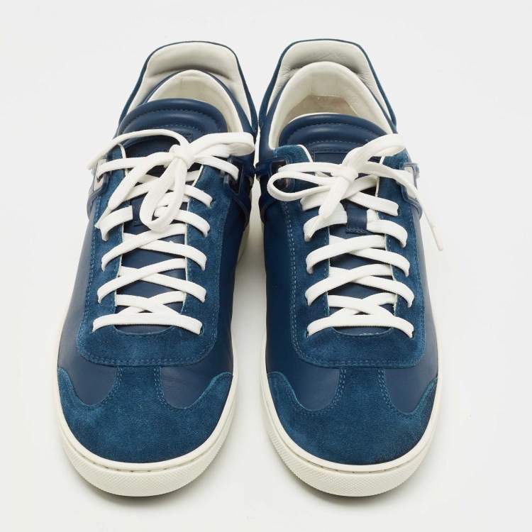 Pre Owned Louis Vuitton Blue Leather and Suede Low Top Sneakers Size 40.5