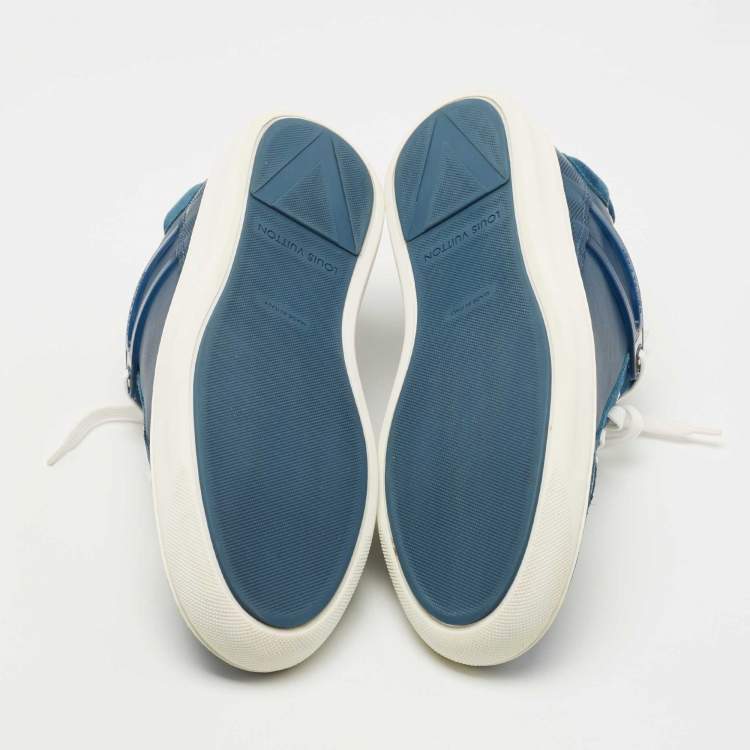 Pre Owned Louis Vuitton Blue Leather and Suede Low Top Sneakers Size 40.5