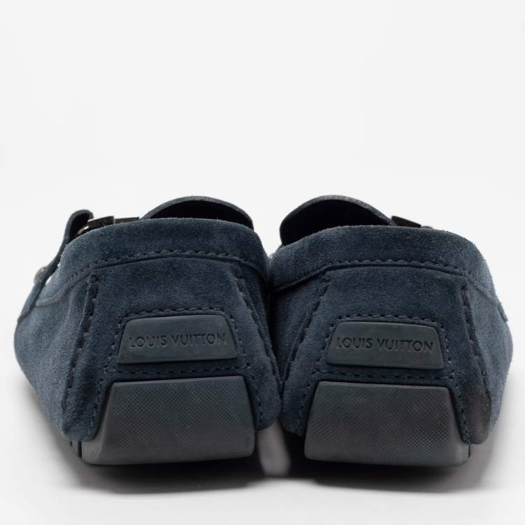 Pre Owned Louis Vuitton Blue Suede Monte Carlo Loafers Size 42