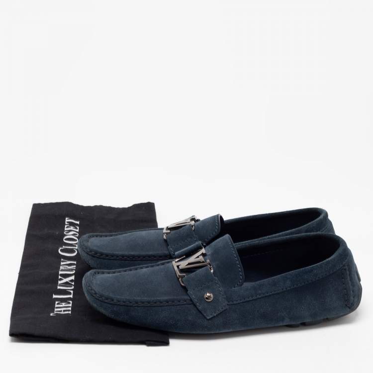 Pre Owned Louis Vuitton Blue Suede Monte Carlo Loafers Size 42