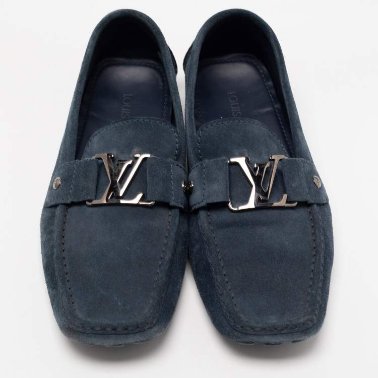 Pre Owned Louis Vuitton Blue Suede Monte Carlo Loafers Size 42