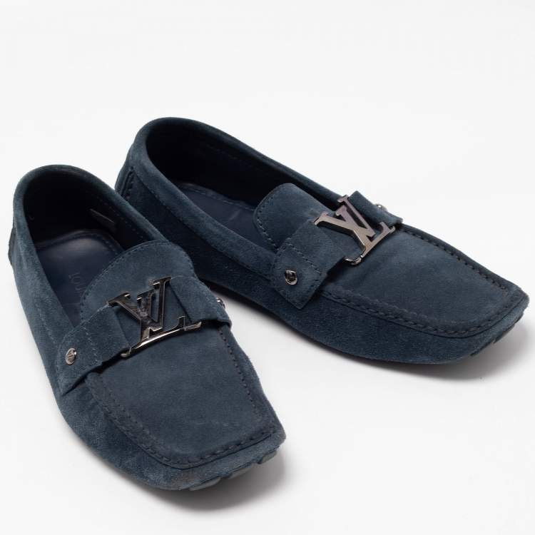 Pre Owned Louis Vuitton Blue Suede Monte Carlo Loafers Size 42