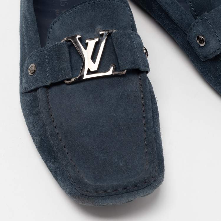 Pre Owned Louis Vuitton Blue Suede Monte Carlo Loafers Size 42