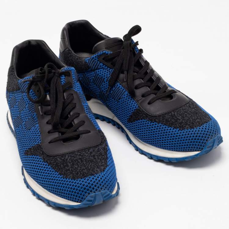Pre Owned Louis Vuitton Blue/Black Damier Mesh and Leather Run Away Sneakers Size 42.5 