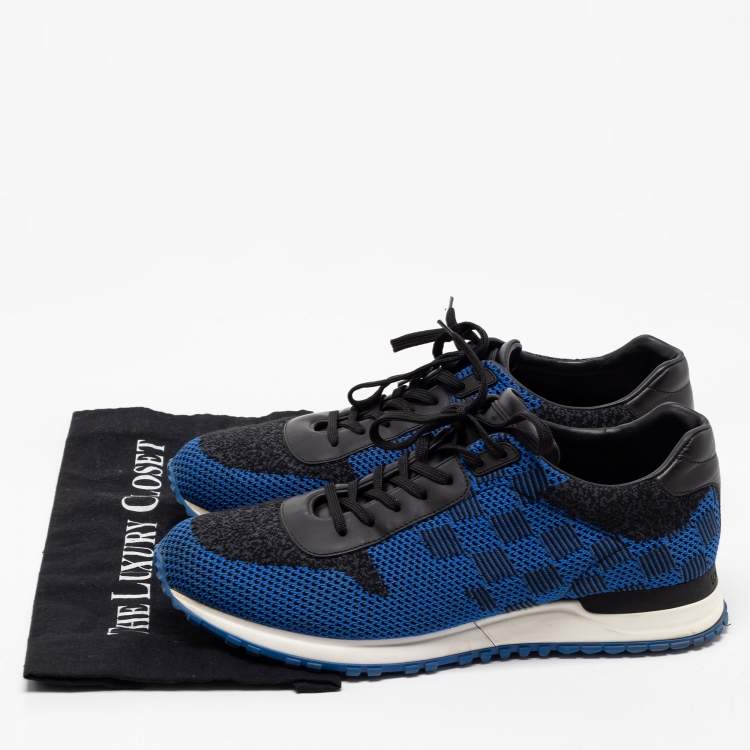 Pre Owned Louis Vuitton Blue/Black Damier Mesh and Leather Run Away Sneakers Size 42.5 