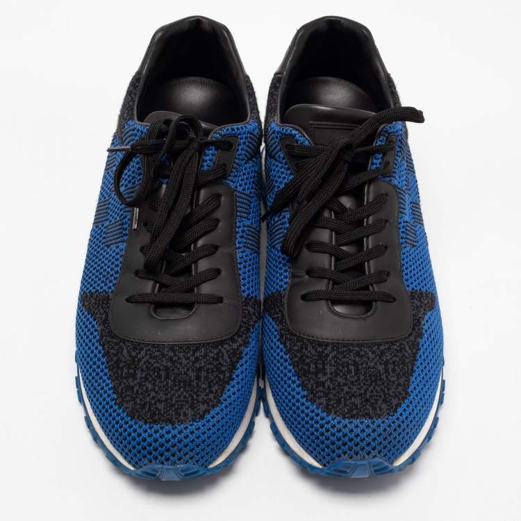 Pre Owned Louis Vuitton Blue/Black Damier Mesh and Leather Run Away Sneakers Size 42.5 