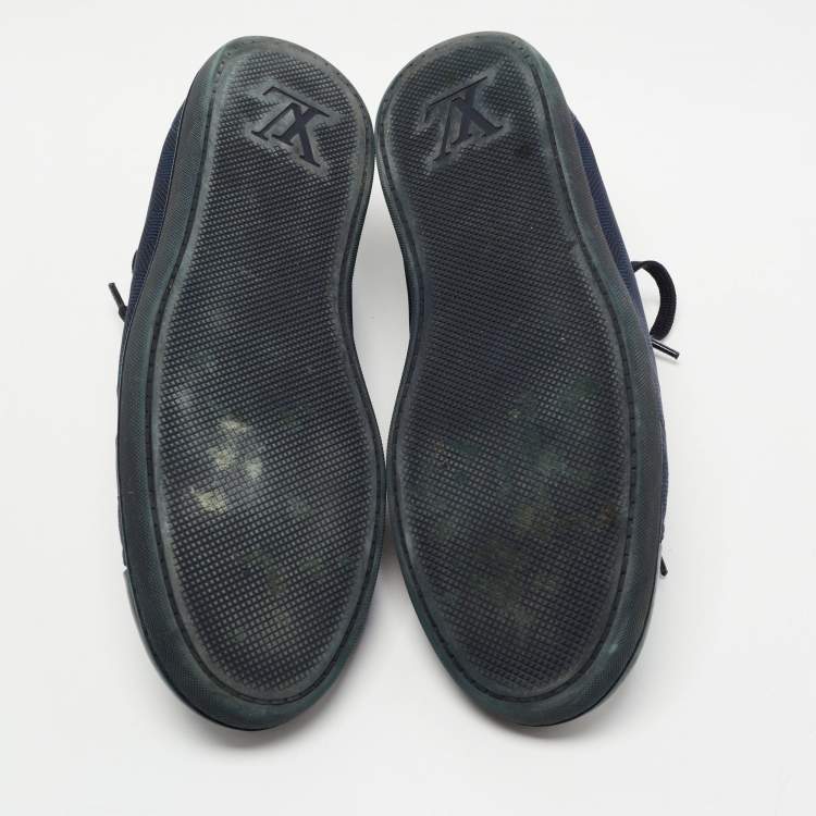 Pre Owned Louis Vuitton Blue Graphite Damier Nylon and Leather Cap Toe Low Top Sneakers Size 42