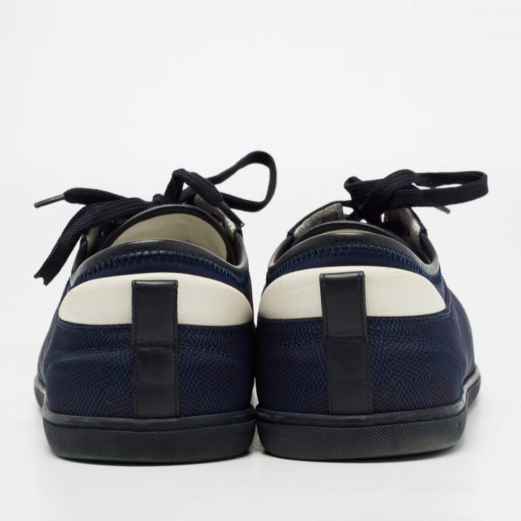Pre Owned Louis Vuitton Blue Graphite Damier Nylon and Leather Cap Toe Low Top Sneakers Size 42