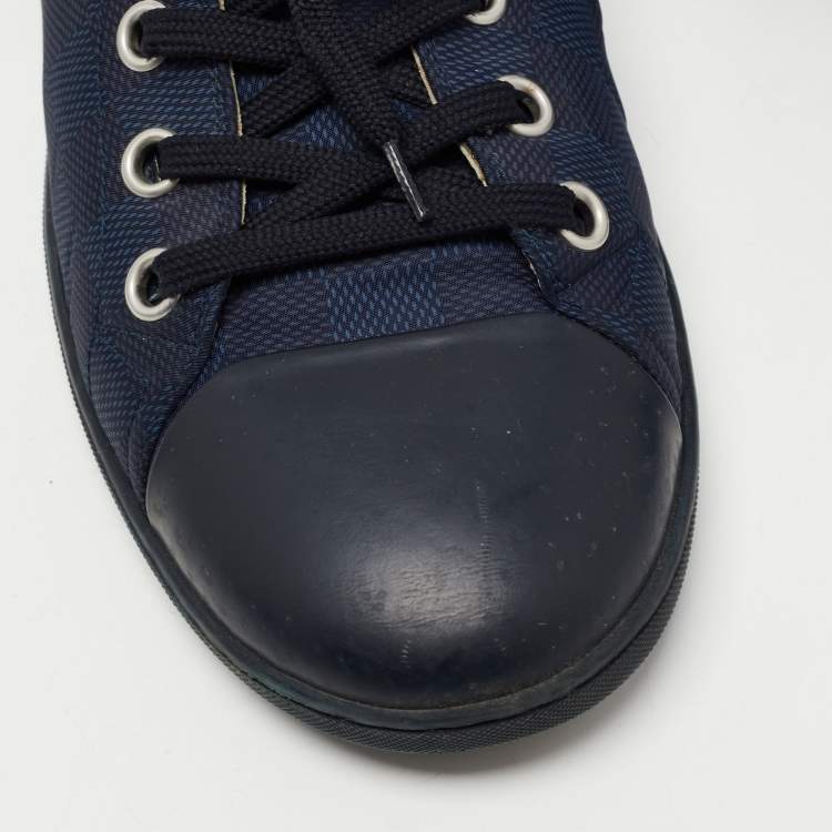 Pre Owned Louis Vuitton Blue Graphite Damier Nylon and Leather Cap Toe Low Top Sneakers Size 42