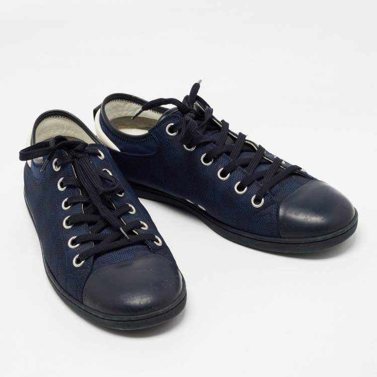 Pre Owned Louis Vuitton Blue Graphite Damier Nylon and Leather Cap Toe Low Top Sneakers Size 42