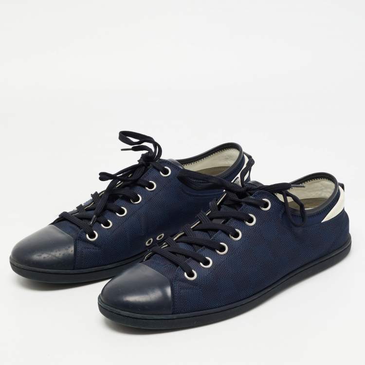 Pre Owned Louis Vuitton Blue Graphite Damier Nylon and Leather Cap Toe Low Top Sneakers Size 42