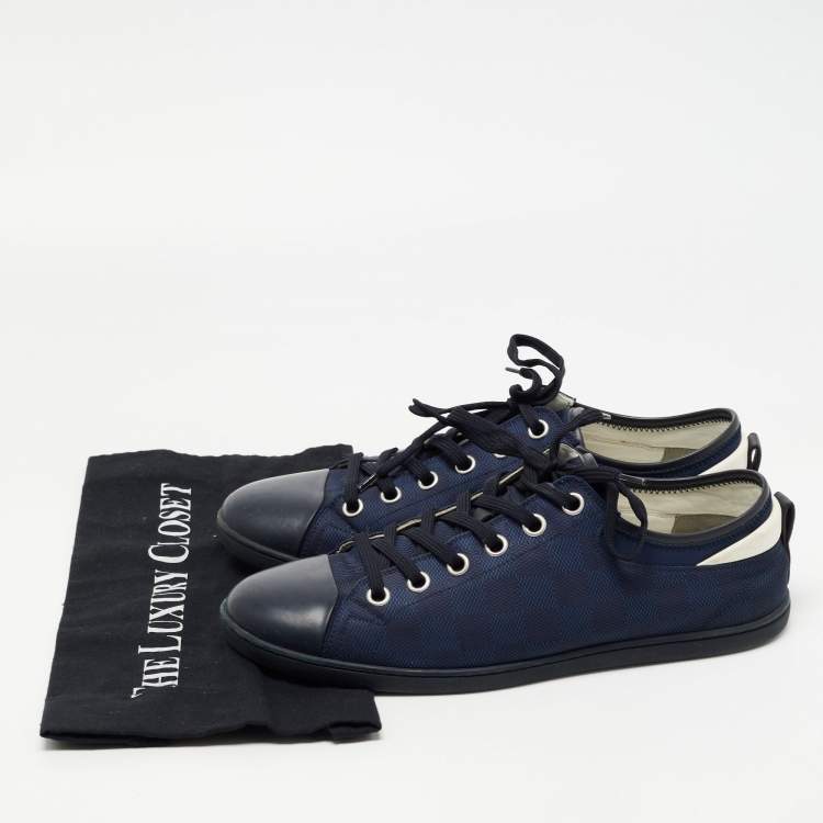 Pre Owned Louis Vuitton Blue Graphite Damier Nylon and Leather Cap Toe Low Top Sneakers Size 42