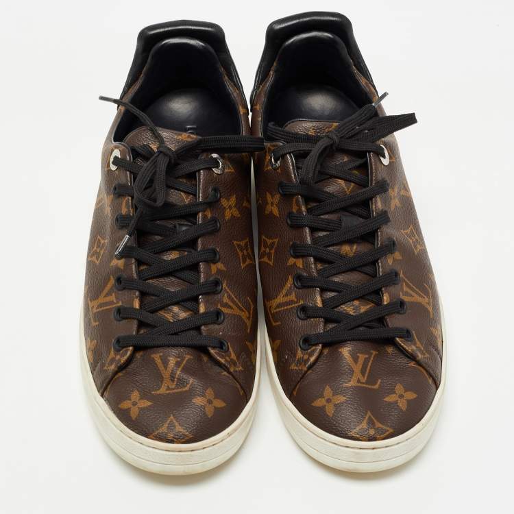 Pre Owned Louis Vuitton Brown/Black Monogram Canvas and Leather Low Top Sneakers Size 42