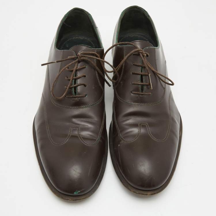 Pre Owned Louis Vuitton Dark Brown Leather Lace Up Oxfords Size 42.5