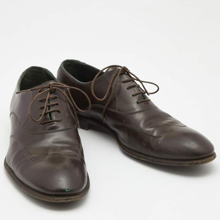 Pre Owned Louis Vuitton Dark Brown Leather Lace Up Oxfords Size 42.5