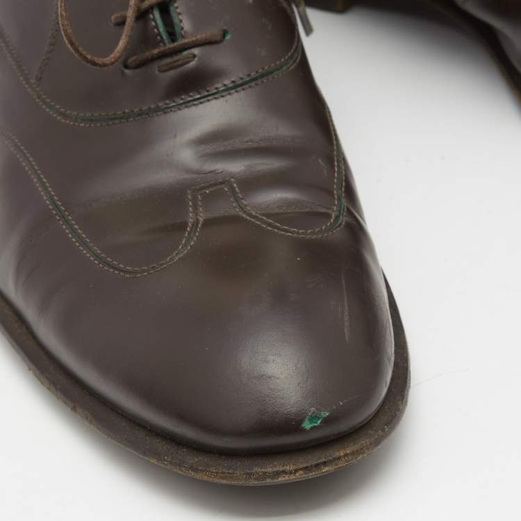 Pre Owned Louis Vuitton Dark Brown Leather Lace Up Oxfords Size 42.5