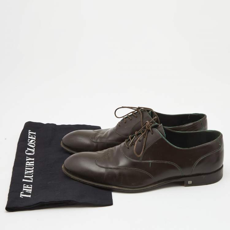 Pre Owned Louis Vuitton Dark Brown Leather Lace Up Oxfords Size 42.5