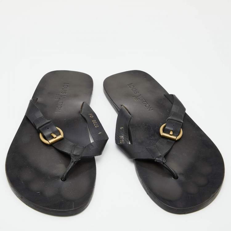 Pre Owned Louis Vuitton Black Damier Leather Flat Thong Sandals Size 43