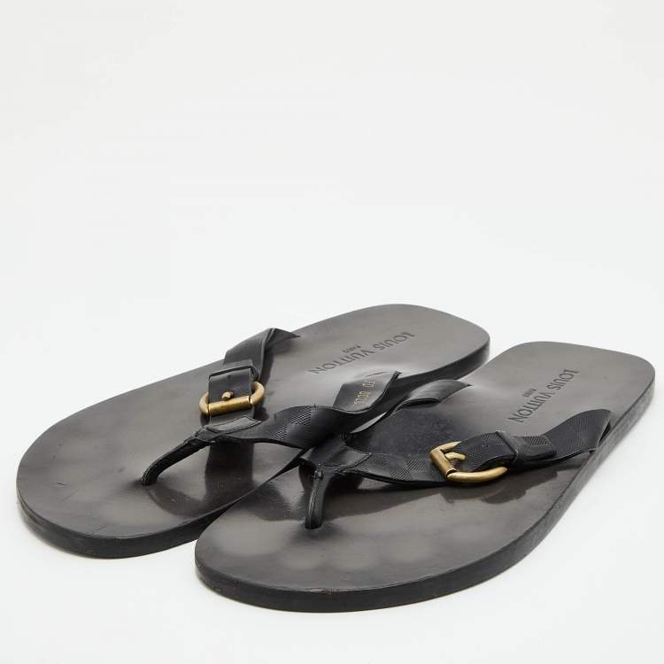 Louis Vuitton Black Damier Leather Flat Thong Sandals Size 43