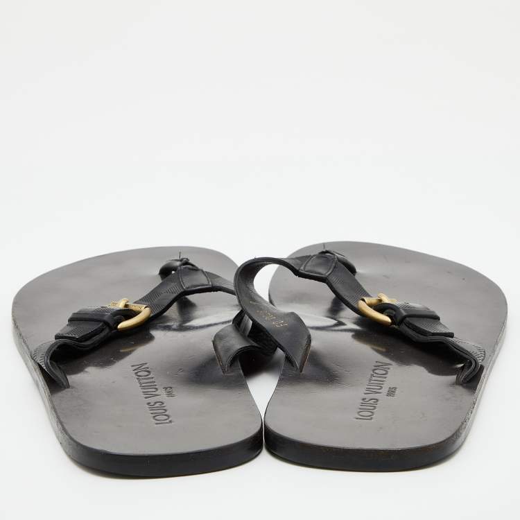 Pre Owned Louis Vuitton Black Damier Leather Flat Thong Sandals Size 43