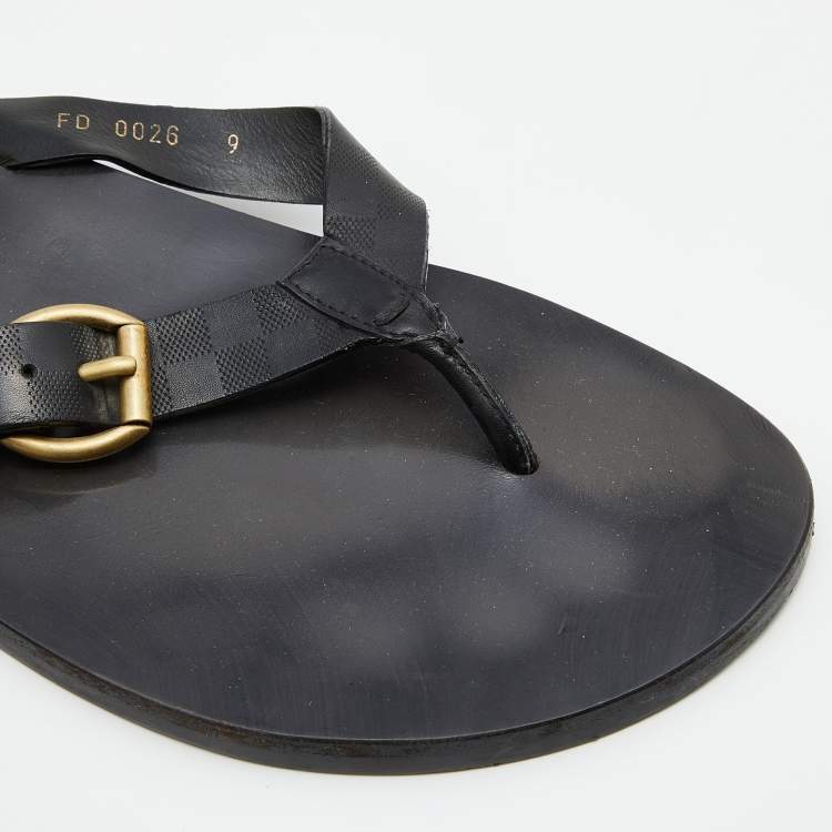 Pre Owned Louis Vuitton Black Damier Leather Flat Thong Sandals Size 43