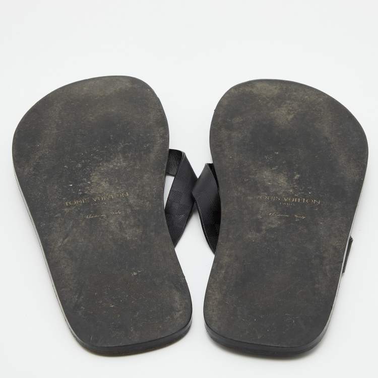 Pre Owned Louis Vuitton Black Damier Leather Flat Thong Sandals Size 43