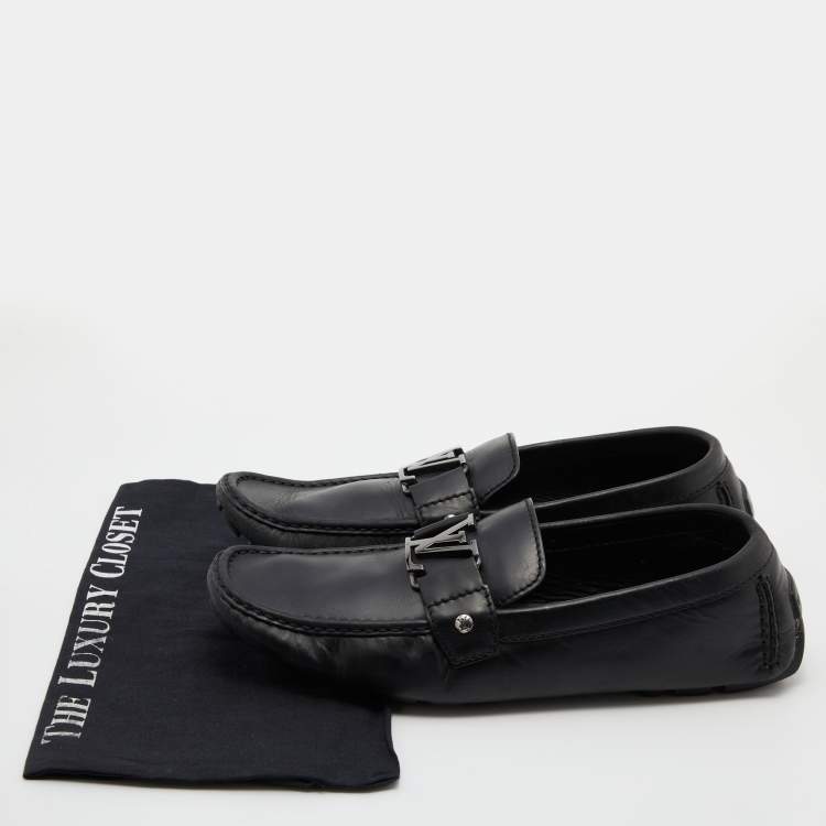 Pre Owned Louis Vuitton Black Leather Monte Carlo Slip On Loafers Size 42.5