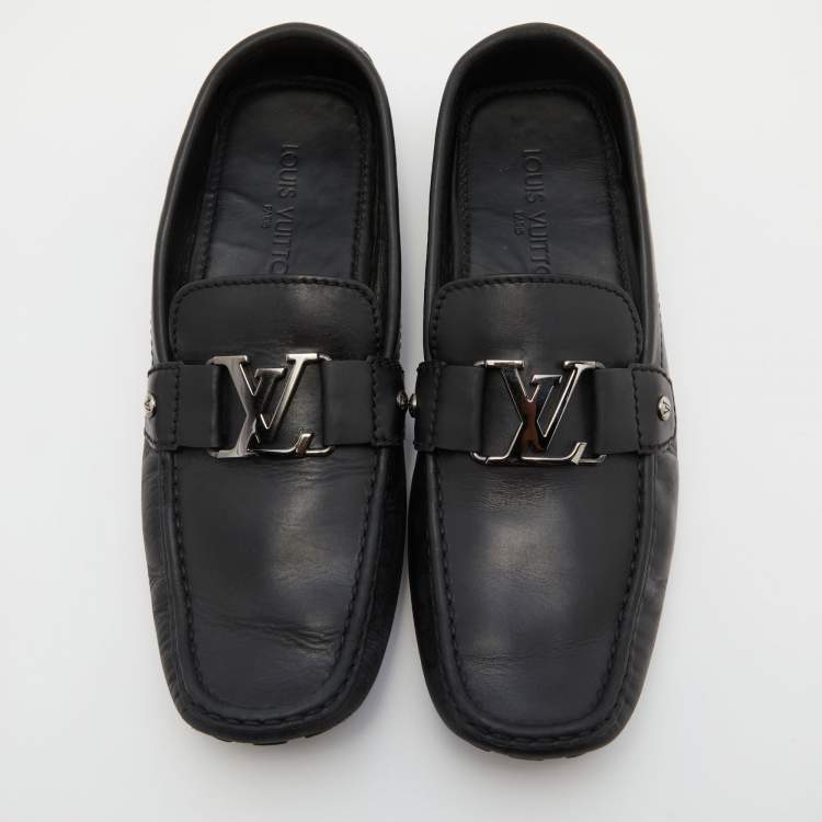 Pre Owned Louis Vuitton Black Leather Monte Carlo Slip On Loafers Size 42.5