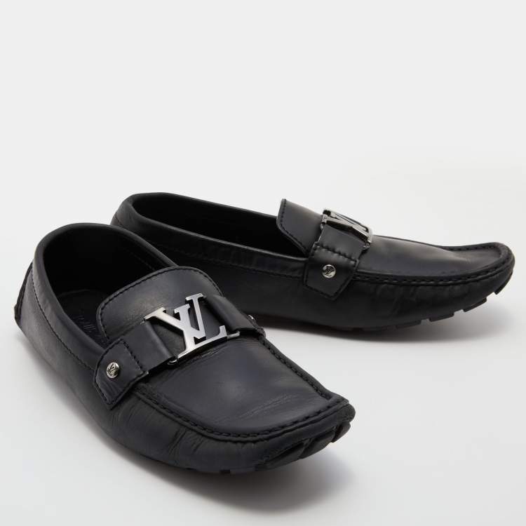 Pre Owned Louis Vuitton Black Leather Monte Carlo Slip On Loafers Size 42.5