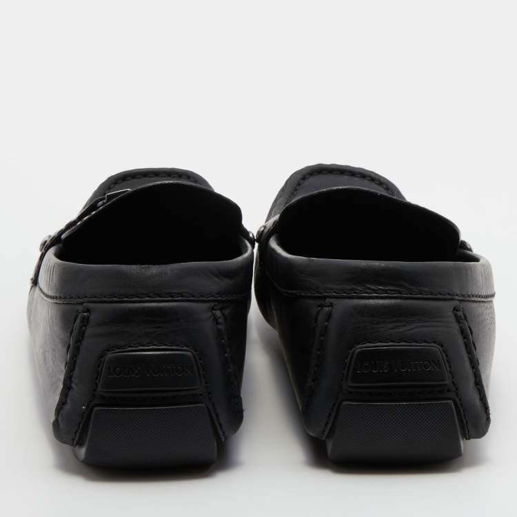 Pre Owned Louis Vuitton Black Leather Monte Carlo Slip On Loafers Size 42.5