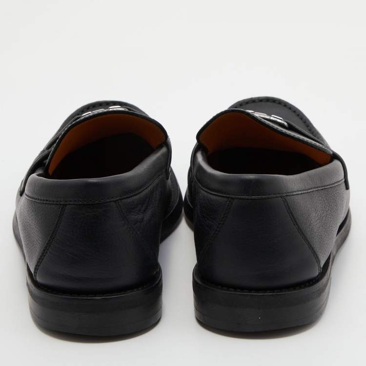 Pre Owned Louis Vuitton Black Leather Major Slip On Loafers Size 40