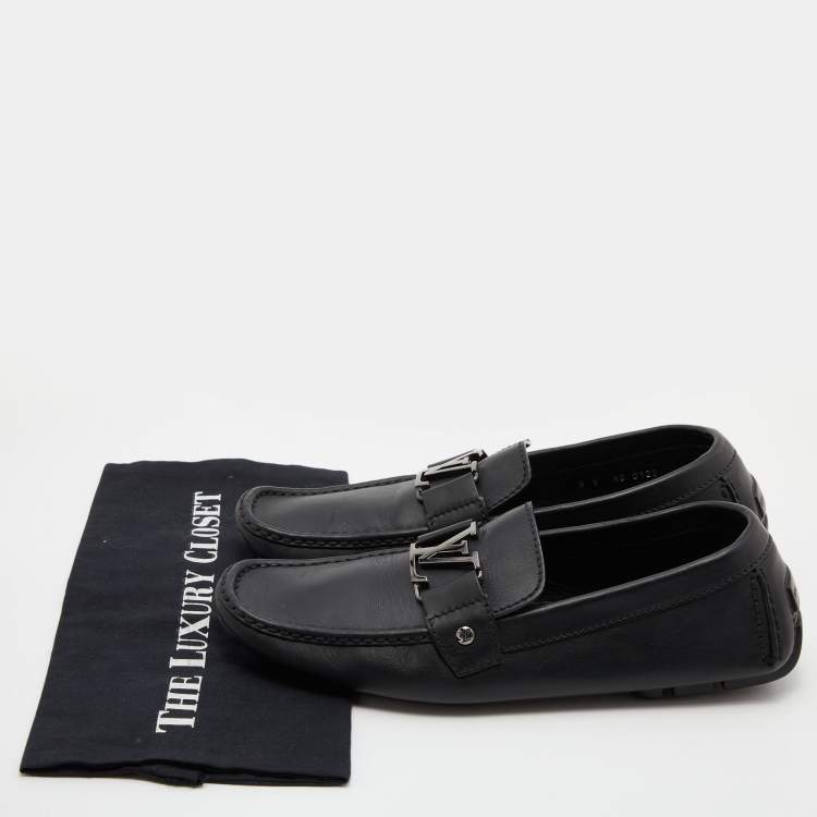 مملوكة مسبقًا Louis Vuitton Black Leather Monte Carlo Slip On Loafers Size 43