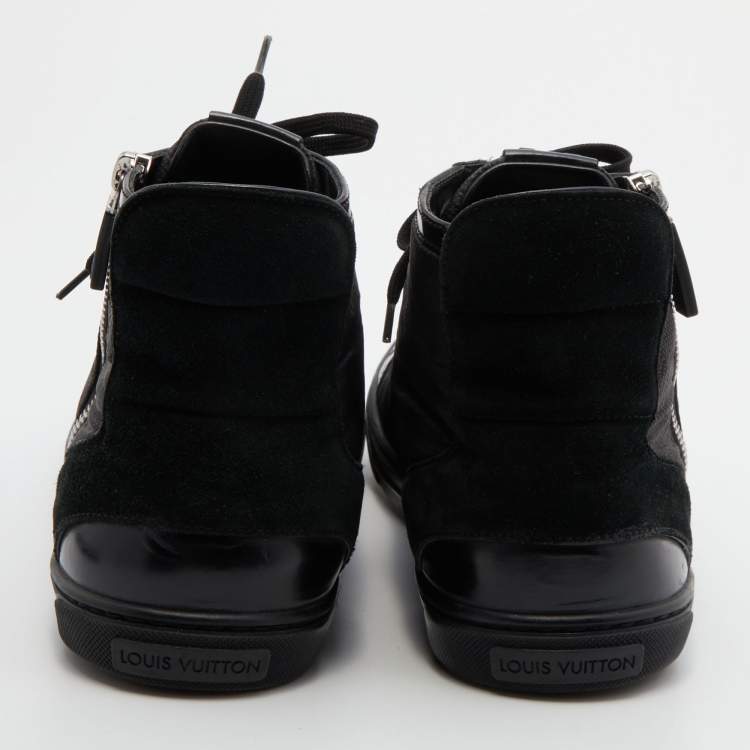 Pre Owned Louis Vuitton Black/Grey Damier Graphite Fabric and Leather Lace Up High Top Sneakers Size 44