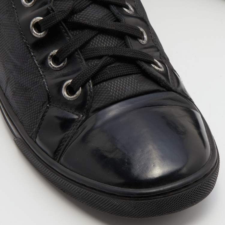 Pre Owned Louis Vuitton Black/Grey Damier Graphite Fabric and Leather Lace Up High Top Sneakers Size 44