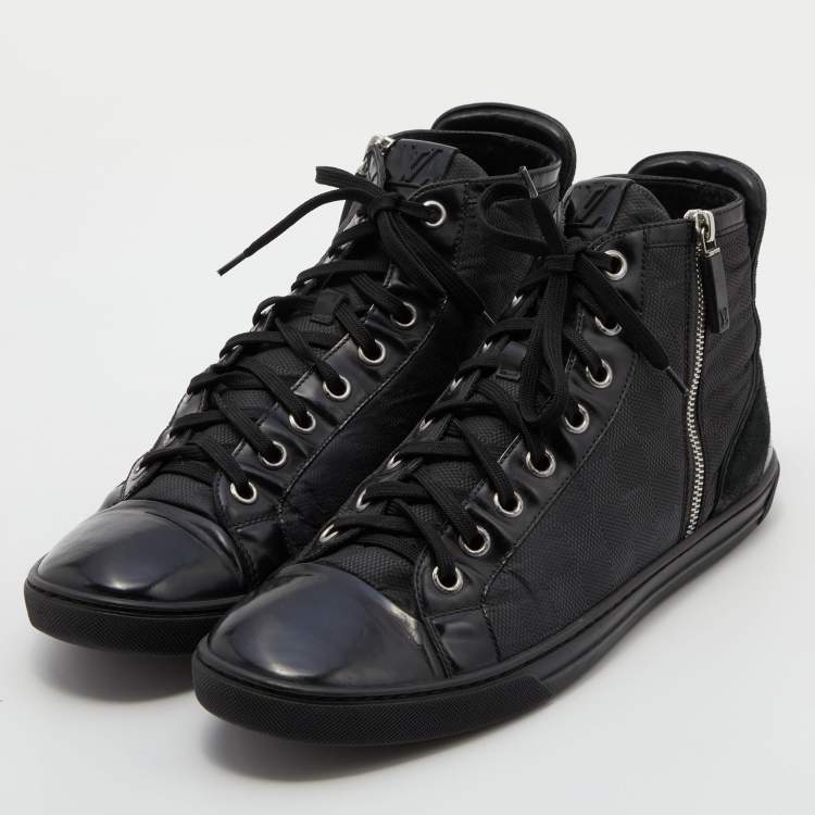 Louis Vuitton Black/Grey Leather LV Trainer High Top Sneakers Size 43