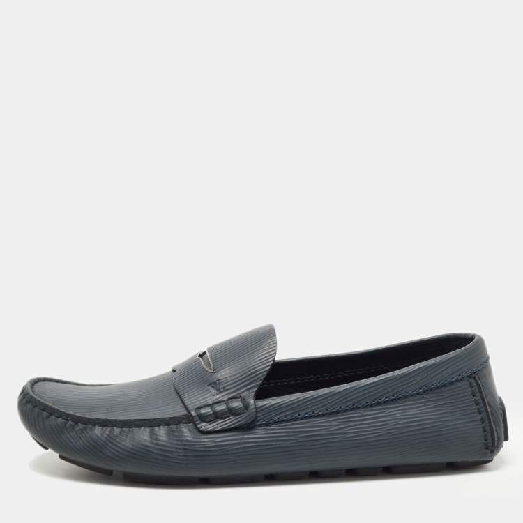 Pre Owned Louis Vuitton Grey Leather Slip On Driving Loafers Size 43