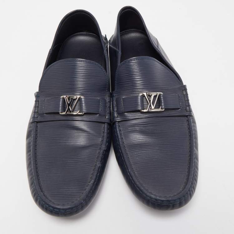 Pre Owned Louis Vuitton Navy Blue Leather Major Loafers Size 45