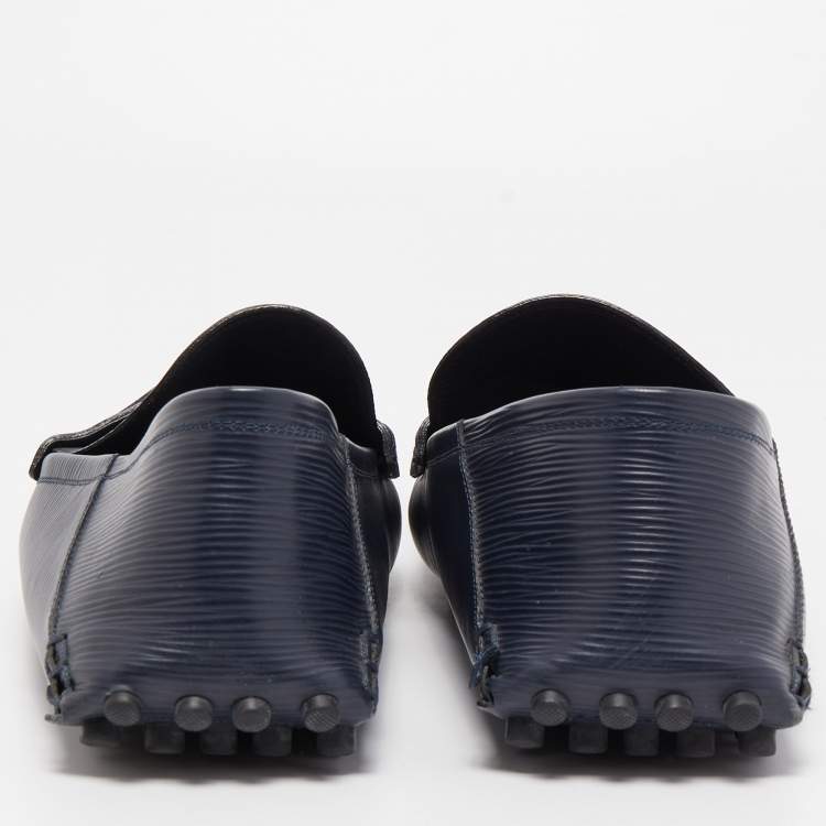 Pre Owned Louis Vuitton Navy Blue Leather Major Loafers Size 45