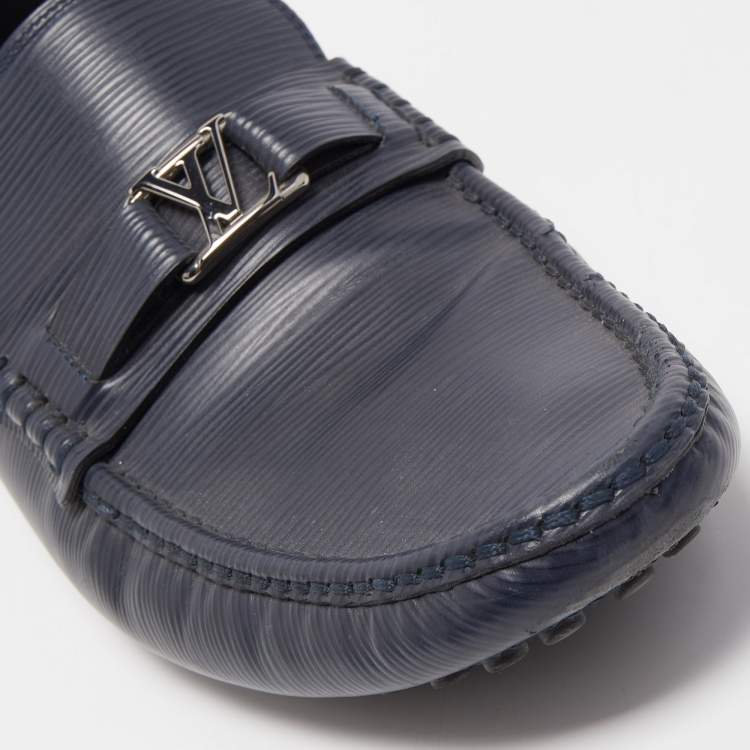 Pre Owned Louis Vuitton Navy Blue Leather Major Loafers Size 45