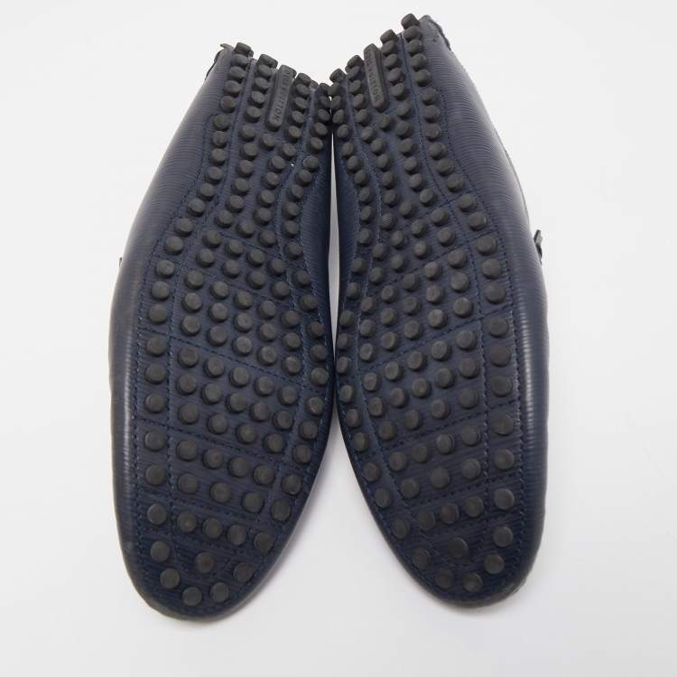 Pre Owned Louis Vuitton Navy Blue Leather Major Loafers Size 45