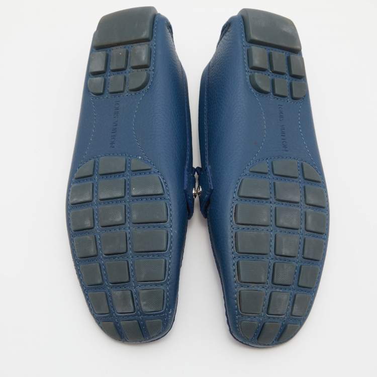 Pre Owned Louis Vuitton Blue Leather Ribbon Monte Carlo Slip On Loafers Size 42
