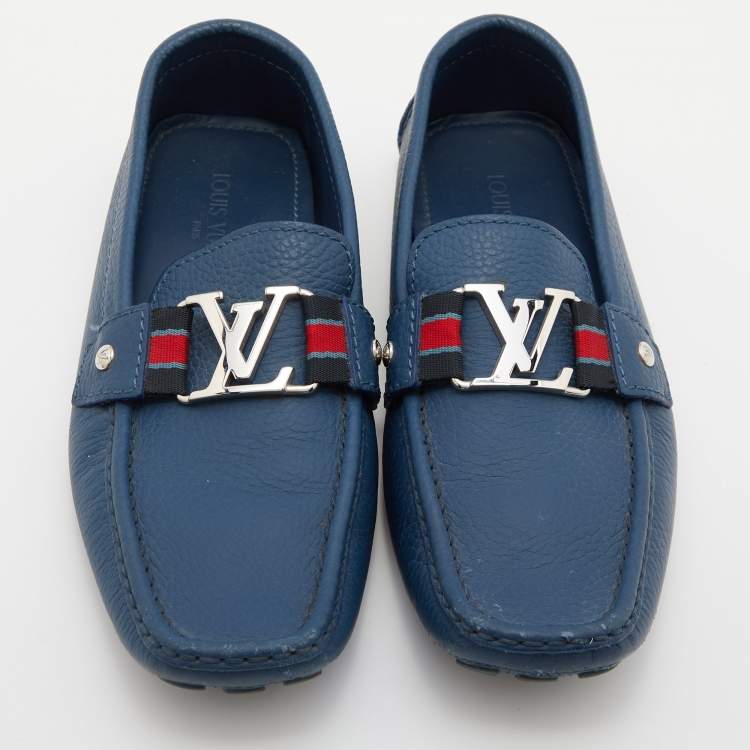 Pre Owned Louis Vuitton Blue Leather Ribbon Monte Carlo Slip On Loafers Size 42