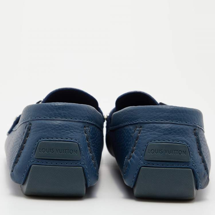 Pre Owned Louis Vuitton Blue Leather Ribbon Monte Carlo Slip On Loafers Size 42
