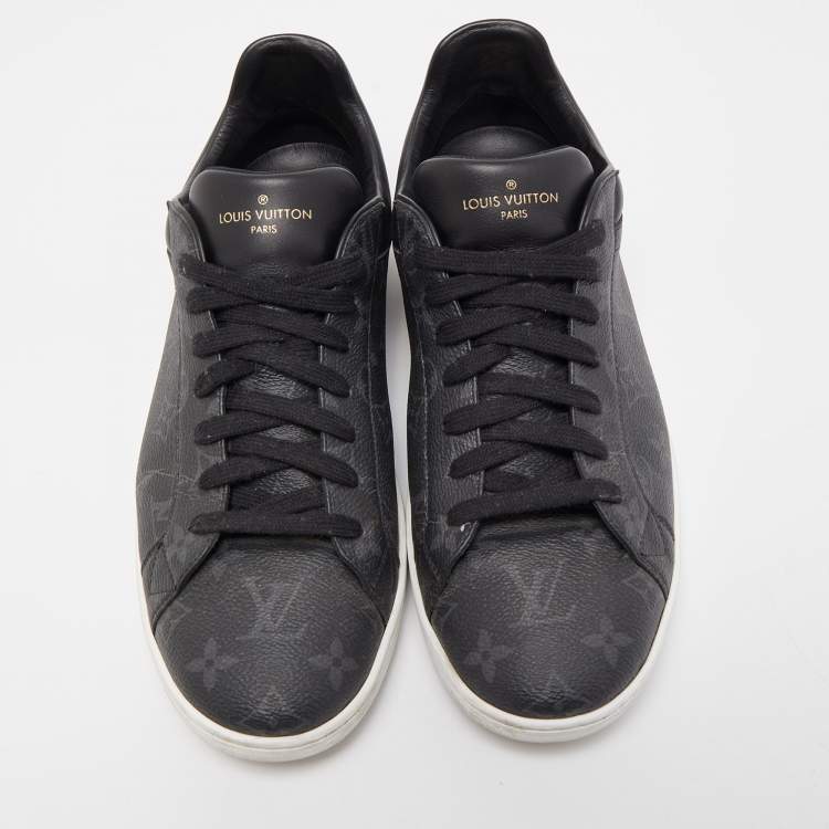 Pre Owned Louis Vuitton Black Monogram Leather Eclipse Frontrow Low Top Sneakers Size 43.5
